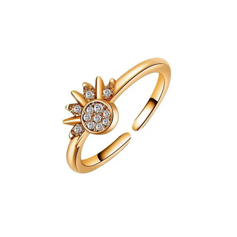 Sun & Moon Harmony Ring Set, Stackable Solar and Lunar Bands, Adjustable Starry Sky Rings