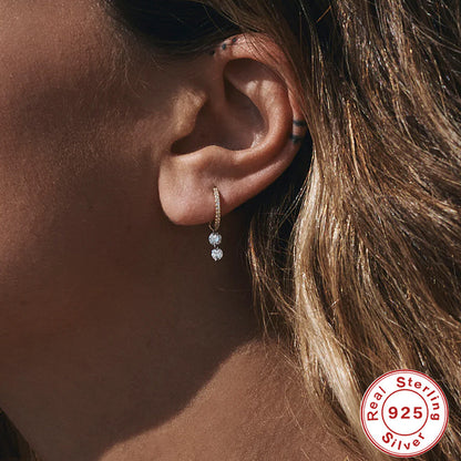 S925 Sterling Silver Zircon Pendant Hoop Earrings, Luxurious & Stylish, Versatile Everyday Accessory