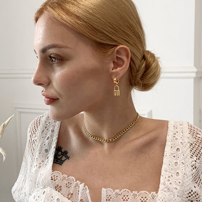 Fashionable Lock Metal Earrings, Eco-Friendly Brass with Genuine Gold Plating, Minimalist Style