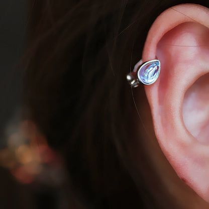 Mermaid Teardrop Ear Cuff, Moonlight Drip Design, 925 Sterling Silver with 1mm Post