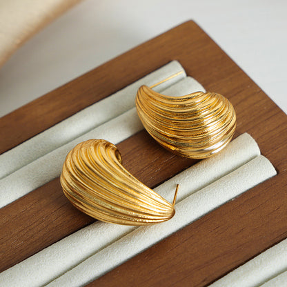 Italian Style Fashion Earrings, Brushed Waterdrop Design, Titanium Steel Gold-Plated