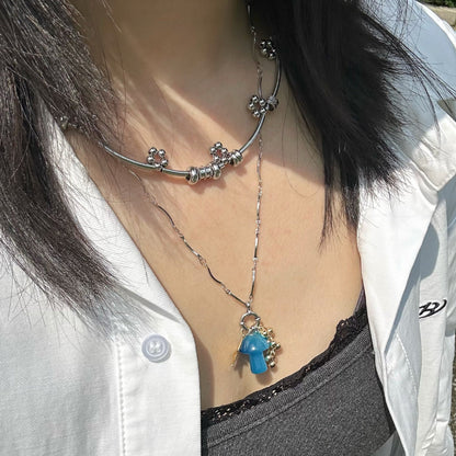 Mushroom Stone Natural Crystal Grape Short Chain Necklace
