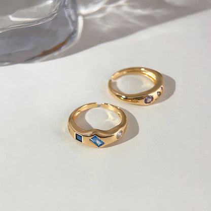 Pave Zircon Ring in 18K Gold Plating, Colorful Edition, Adjustable Open Design