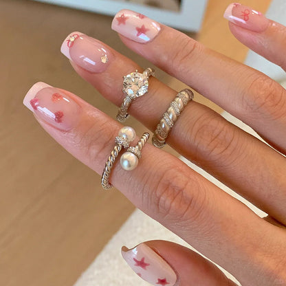 Vintage Pulled Zircon Pearl Ring, Women's Open Band, Stackable Minimalist Jewelry