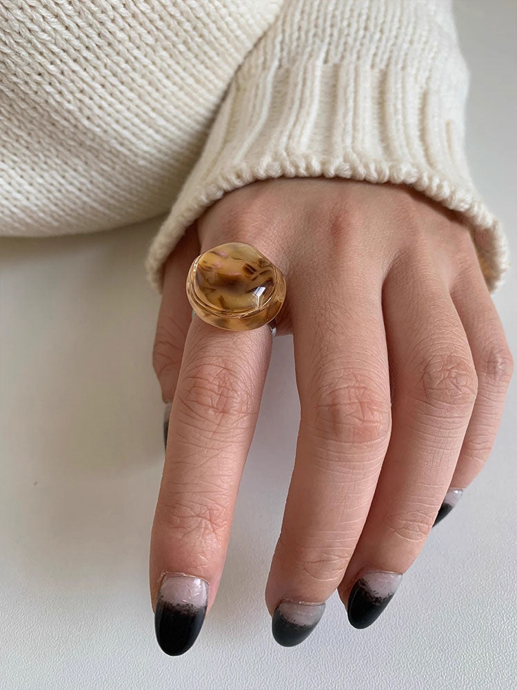 Leopard Print Shell Resin Ring, Adjustable Titanium Steel Ring, Trendy & Versatile Accessory