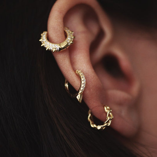 Punk Girl Stud Earrings, Sterling Silver Single Ear Cuff, Trendy Crystal Ear Circle