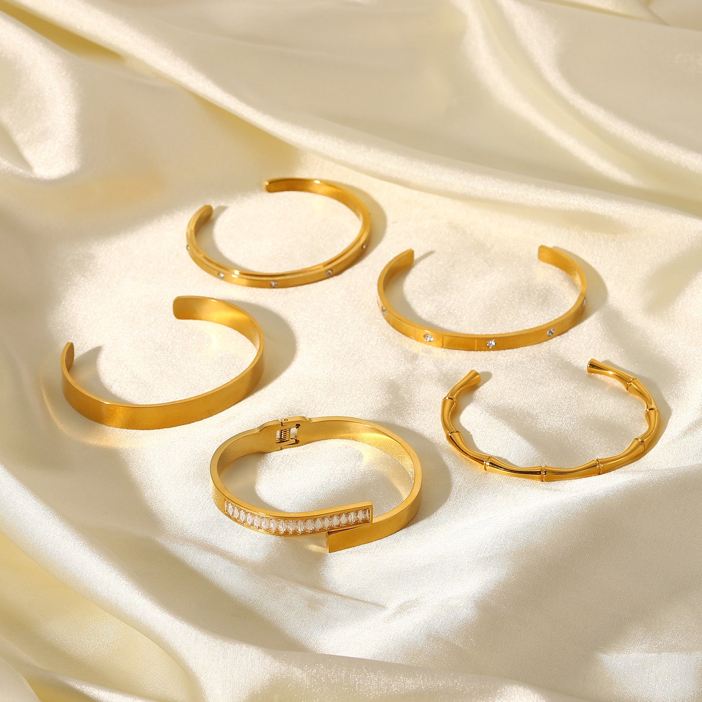 Zirconia-Encrusted Open Bangle Bracelet with 18K Gold Plating