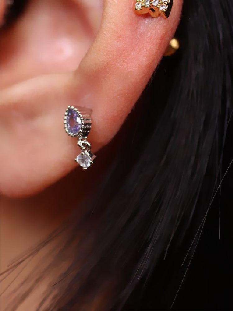 Mermaid Tear Drop Earrings, Vintage Small Baroque, Alloy & Crystal, Ear Cuff Studs 1.2mm