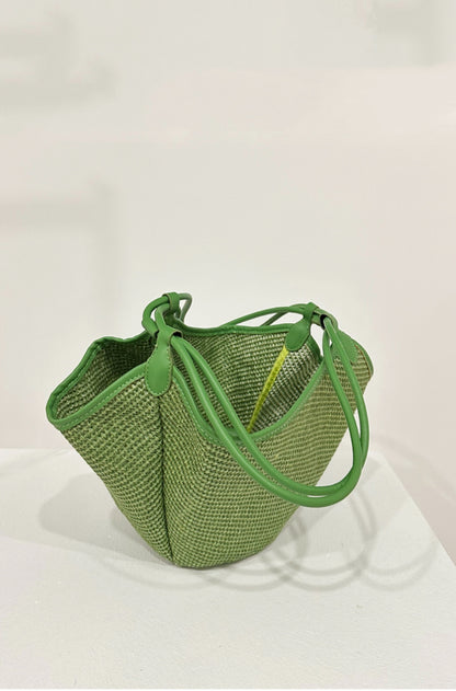French Vintage Rafiu Straw Bag with Inner Pouch, Versatile Tote, Chic Bucket Bag
