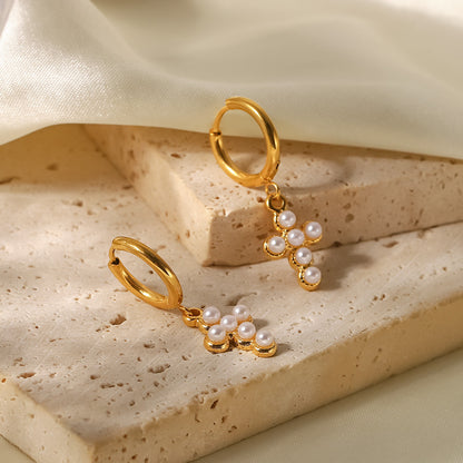 18K Gold-Plated Titanium Steel Earrings with AAA Zirconia and Pearls