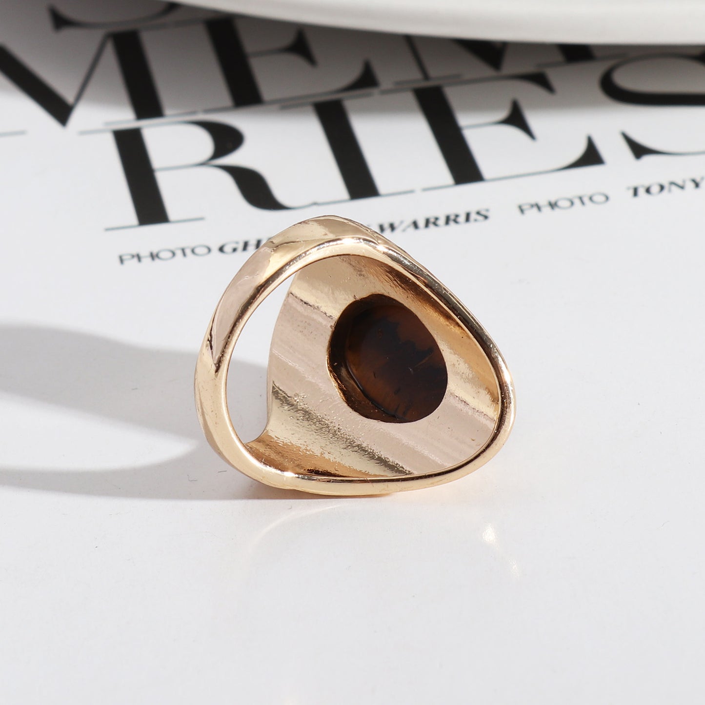 Vintage Palace-Inspired Tiger's Eye Ring, Exaggerated Fashion, Oval Stone One Size