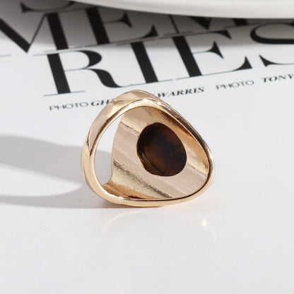 Vintage Palace-Inspired Tiger's Eye Ring, Exaggerated Fashion, Oval Stone One Size