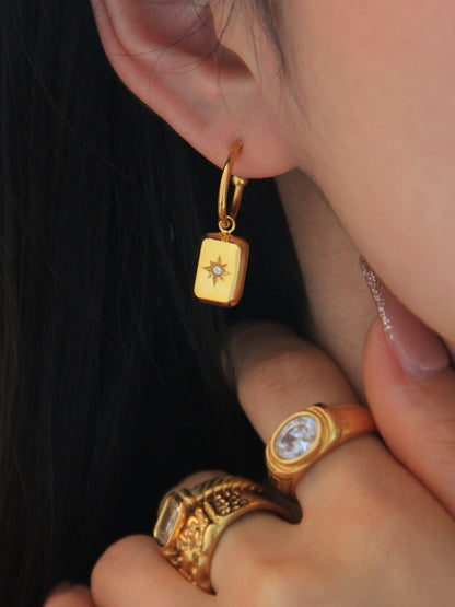 Titanium Steel 18K Gold-Plated Earrings, Sparkling Arctic Star Block Pendant, Hypoallergenic
