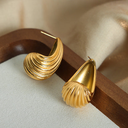 Italian Style Fashion Earrings, Brushed Waterdrop Design, Titanium Steel Gold-Plated