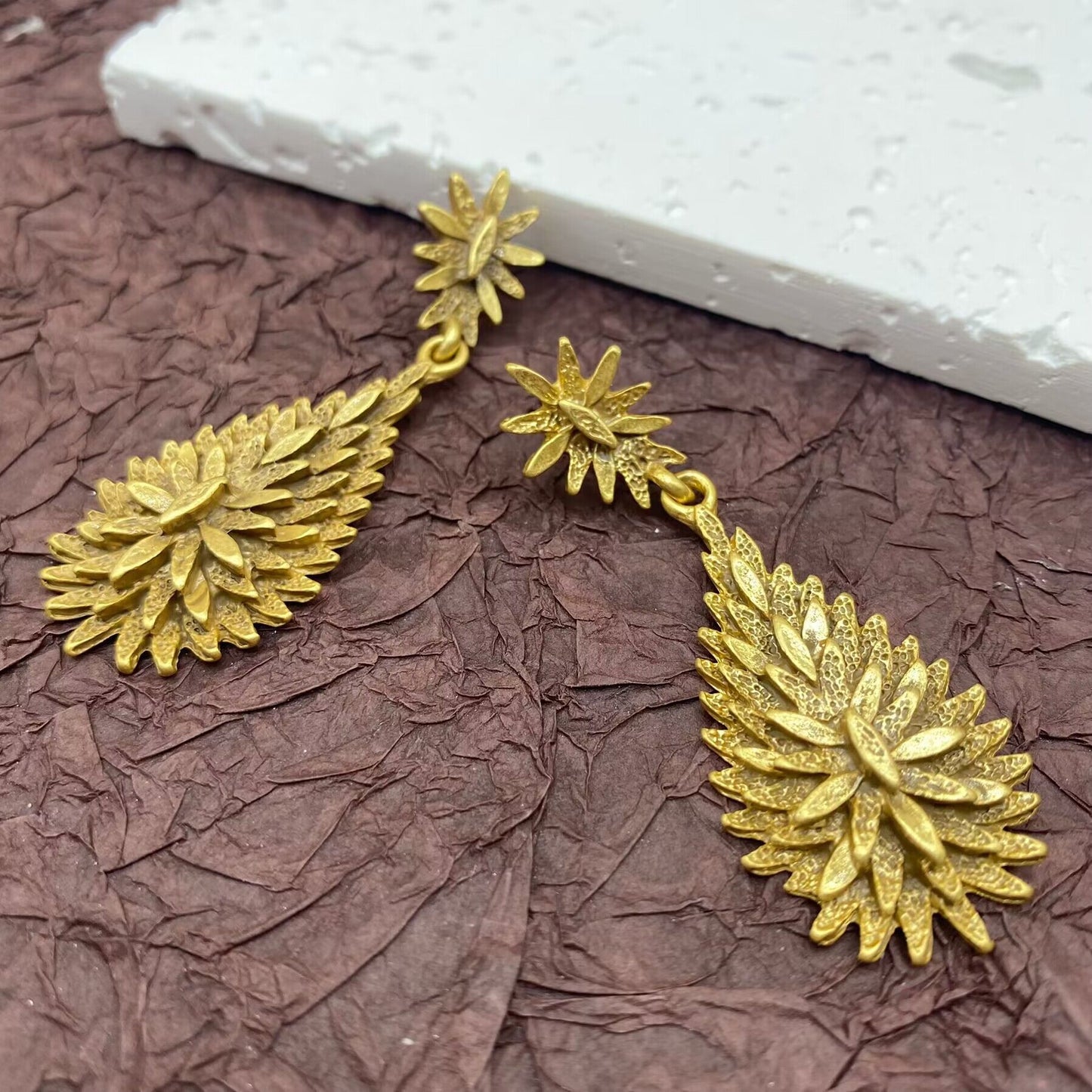 Vintage Peacock Feather Earrings, Autumn & Winter Leaf Design, Elegant Drop Studs
