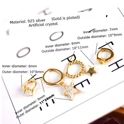 Luxurious Star Stud Earrings, Full Diamond Paved, Ear Cuff, 925 Sterling Silver, Single Piece
