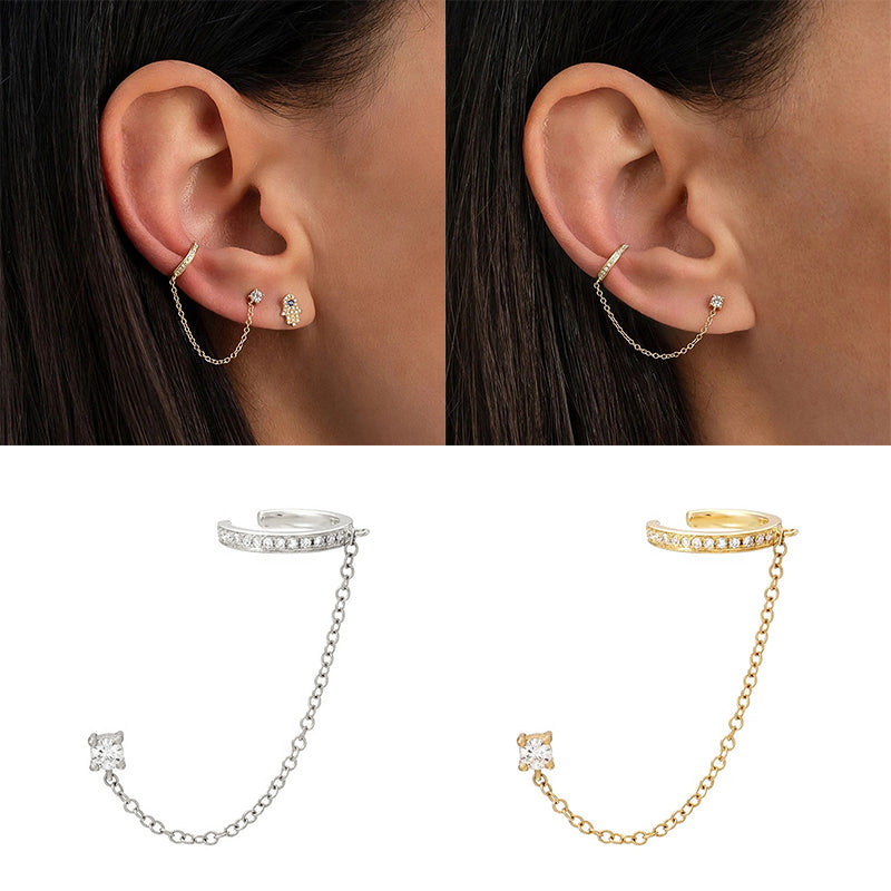 Gothic Punk Handcuff Chain Earrings, Real 925 Silver, Gold & Silver Colors