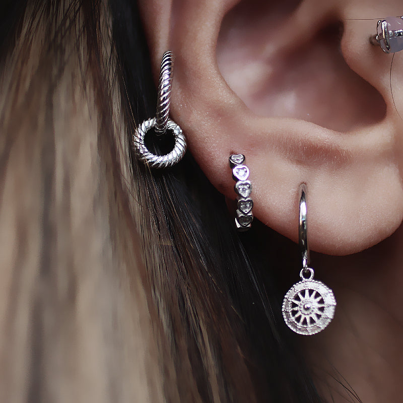 Compass Bone Cuff, Geometric Round Earring, 925 Sterling Silver, Vintage Elegance