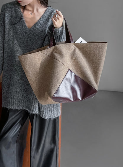 Vintage Wool Tote, Premium Large Capacity, Shoulder and Hand Carry Bag