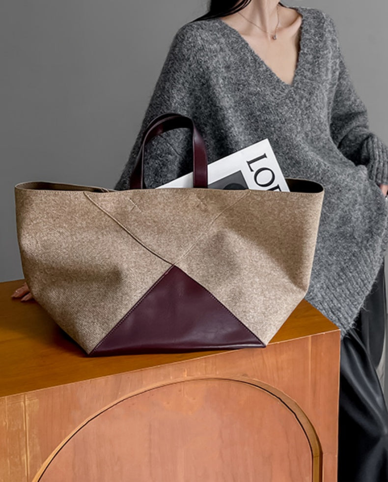 Vintage Wool Tote, Premium Large Capacity, Shoulder and Hand Carry Bag