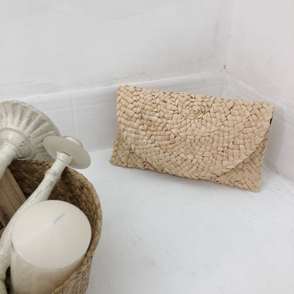 Woven Straw Clutch, Hand-Held Woven Satchel, Natural Elegance Handbag