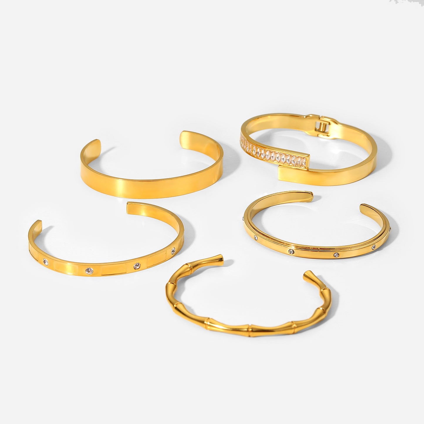 Zirconia-Encrusted Open Bangle Bracelet with 18K Gold Plating