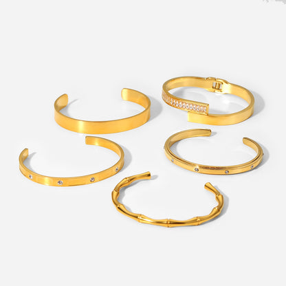 Zirconia-Encrusted Open Bangle Bracelet with 18K Gold Plating