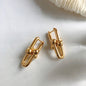 18K Gold-Plated Brass Earrings, Sparkling U-Shape Bamboo Chain, Clip-on Hoop