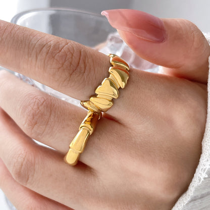 Bamboo Weave Openwork Ring, Wave Design, Titanium Steel, 18K Gold-Plated