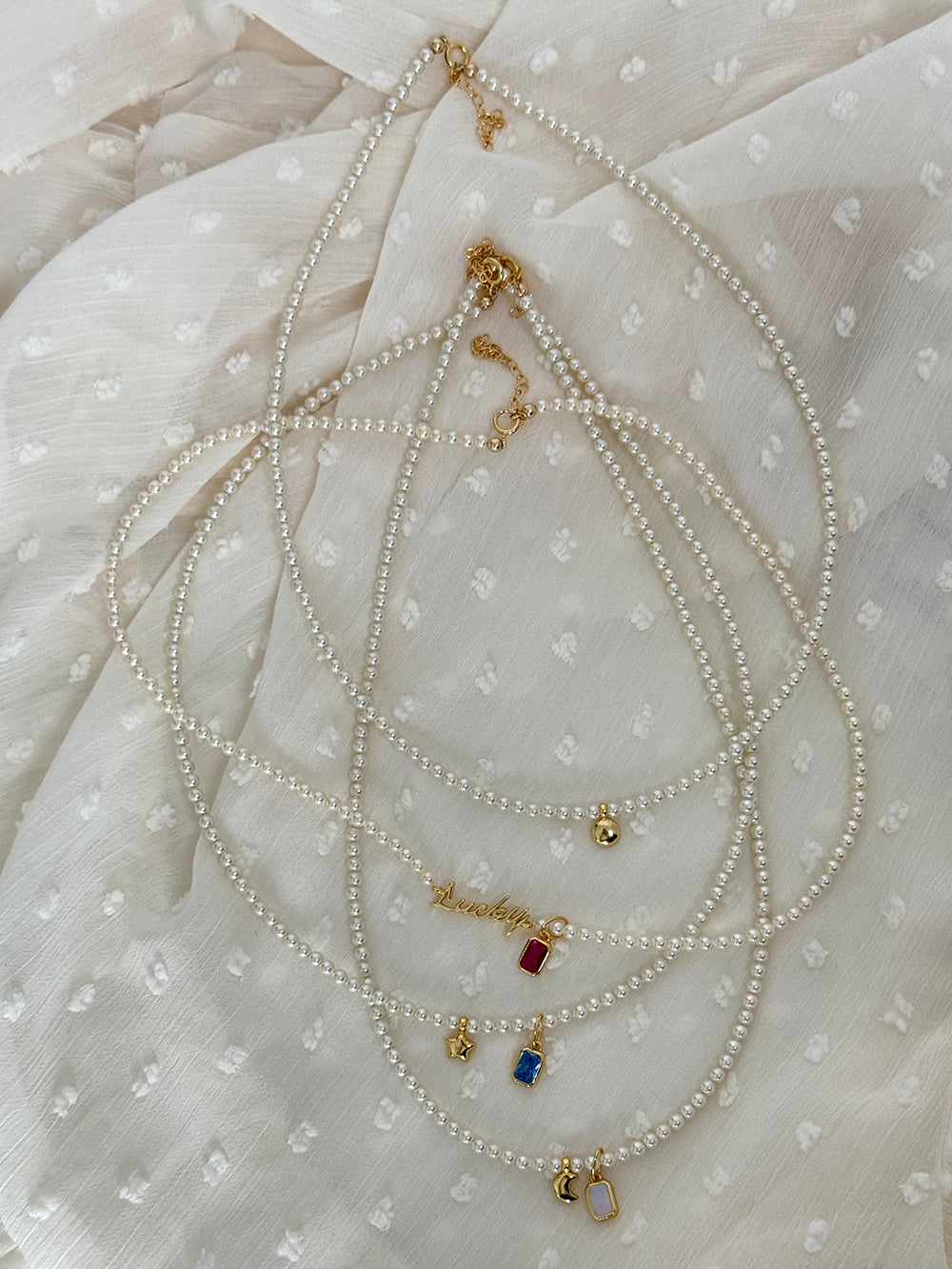 Rainbow Zirconia Sweet and Cool Pearl Necklace with Letter and Geometric Silver Pendants DIY Layered Choker  Description: