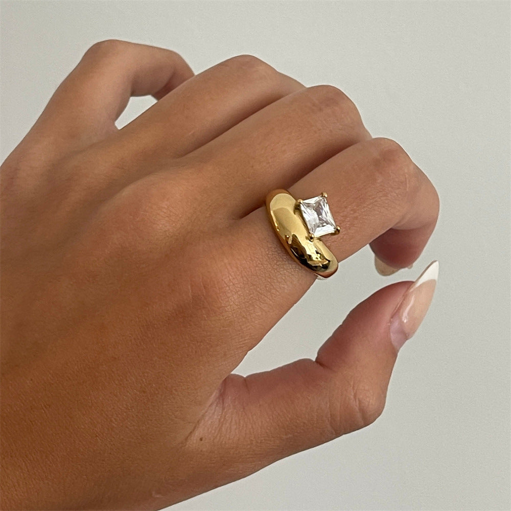 Minimalist Irregular Dome Ring, Stackable Pave Zirconia Band, Real Gold-Plated