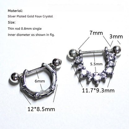 Dark Gothic Ear Cuff, Gold-Plated Silver, Crystal-Studded 925 Silver U-Shape Punk Earrings