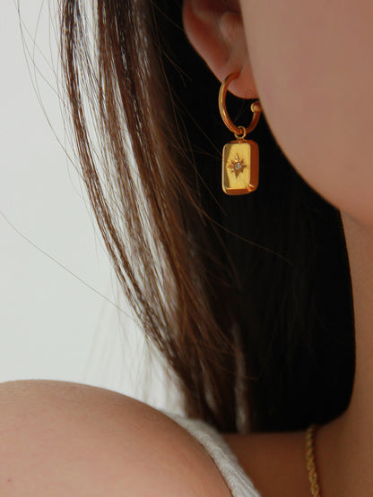 Titanium Steel 18K Gold-Plated Earrings, Sparkling Arctic Star Block Pendant, Hypoallergenic
