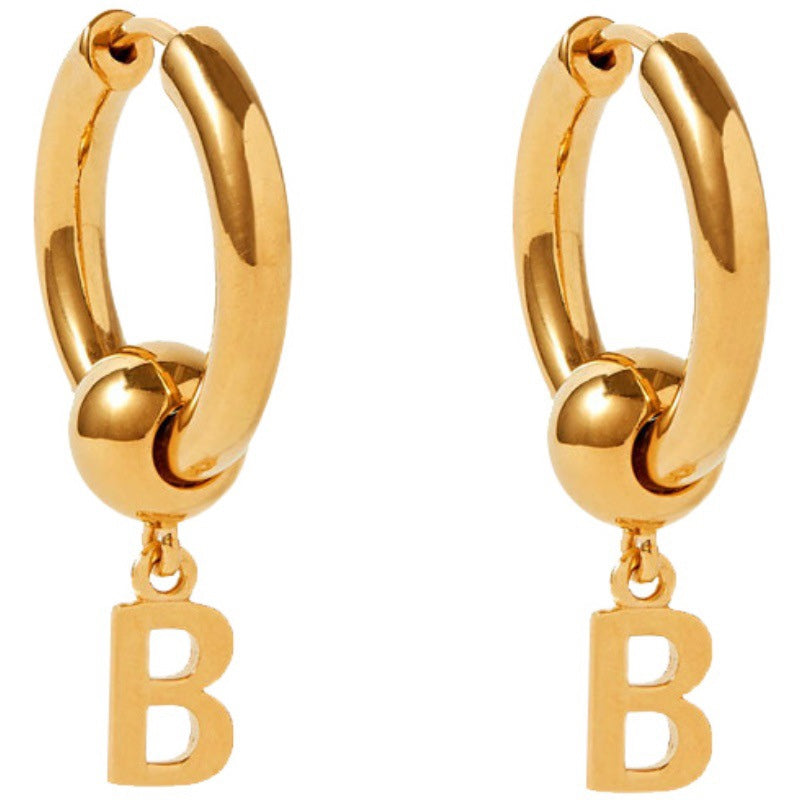 Geometric Brass Hip-Hop Letter B Earrings, Retro Ear Cuff