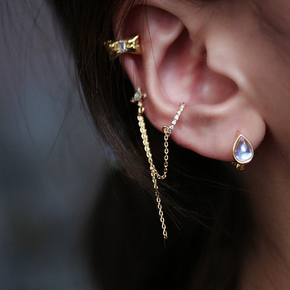 Mermaid Teardrop Ear Cuff, Moonlight Drip Design, 925 Sterling Silver with 1mm Post
