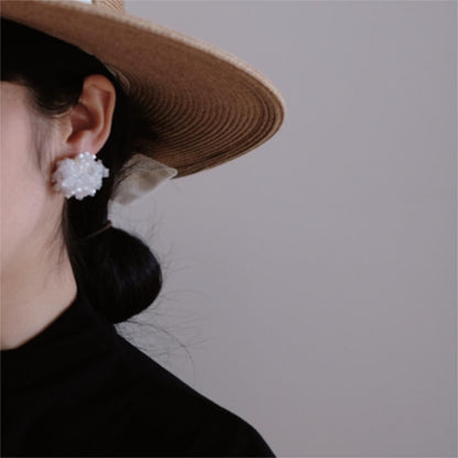 Handmade Vintage Bead Earrings, White Studs and Clips