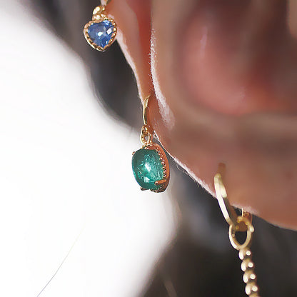 Sparkling Blue Ocean Earrings, Mini Heart Studs, Fashionable Glass Ear Cuff for Women
