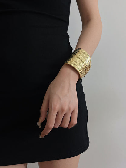 Vintage Exaggerated Open Bangle, 3D Relief Texture, Gold & Silver Tone Cuff Bracelet