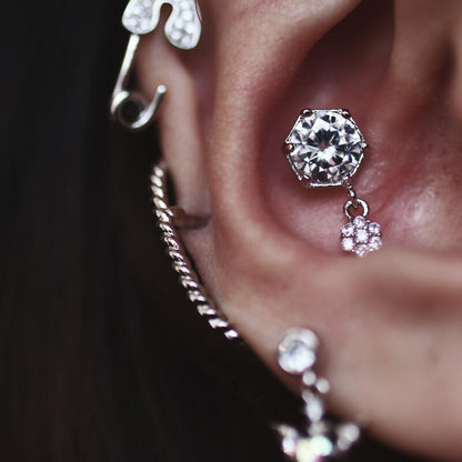 Sparkling Crystal Stud Earrings, Delicate Waterdrop Design, Hoop for Cartilage Piercing