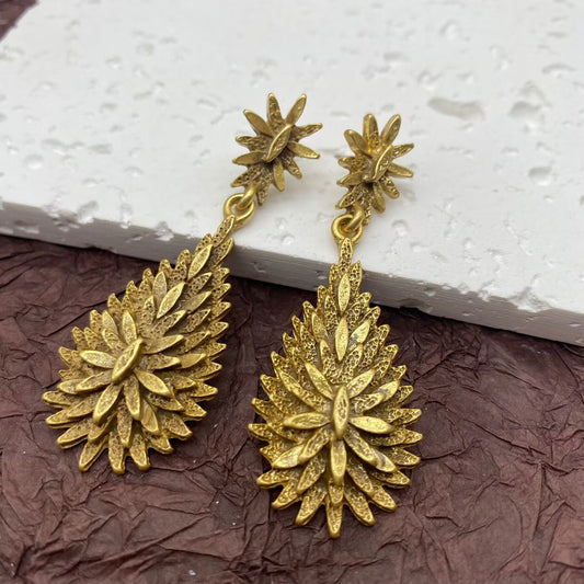 Vintage Peacock Feather Earrings, Autumn & Winter Leaf Design, Elegant Drop Studs