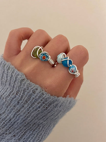 Handcrafted Beaded Natural Stone Open Stackable Rings, Women's Layered Boho Style
