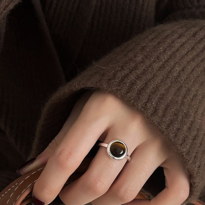 Exclusive Tiger's Eye Cat's Eye Ring, Women's Stylish & Retro Wide Band, Adjustable Cool Open Finger Ring