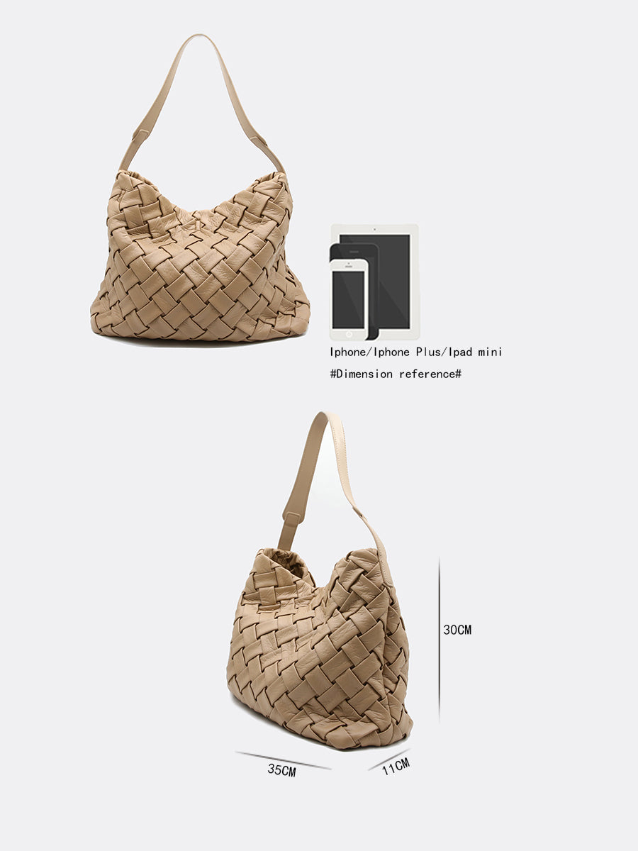 Soft Leather Woven Tote, Large Capacity Hobo Bucket Bag, Premium Satchel with Child Bag