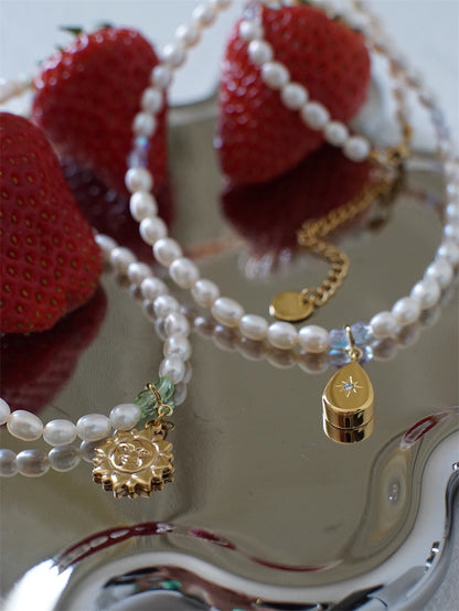 Detachable Vintage Rainbow Bead Necklace with Heart and Angel Charms