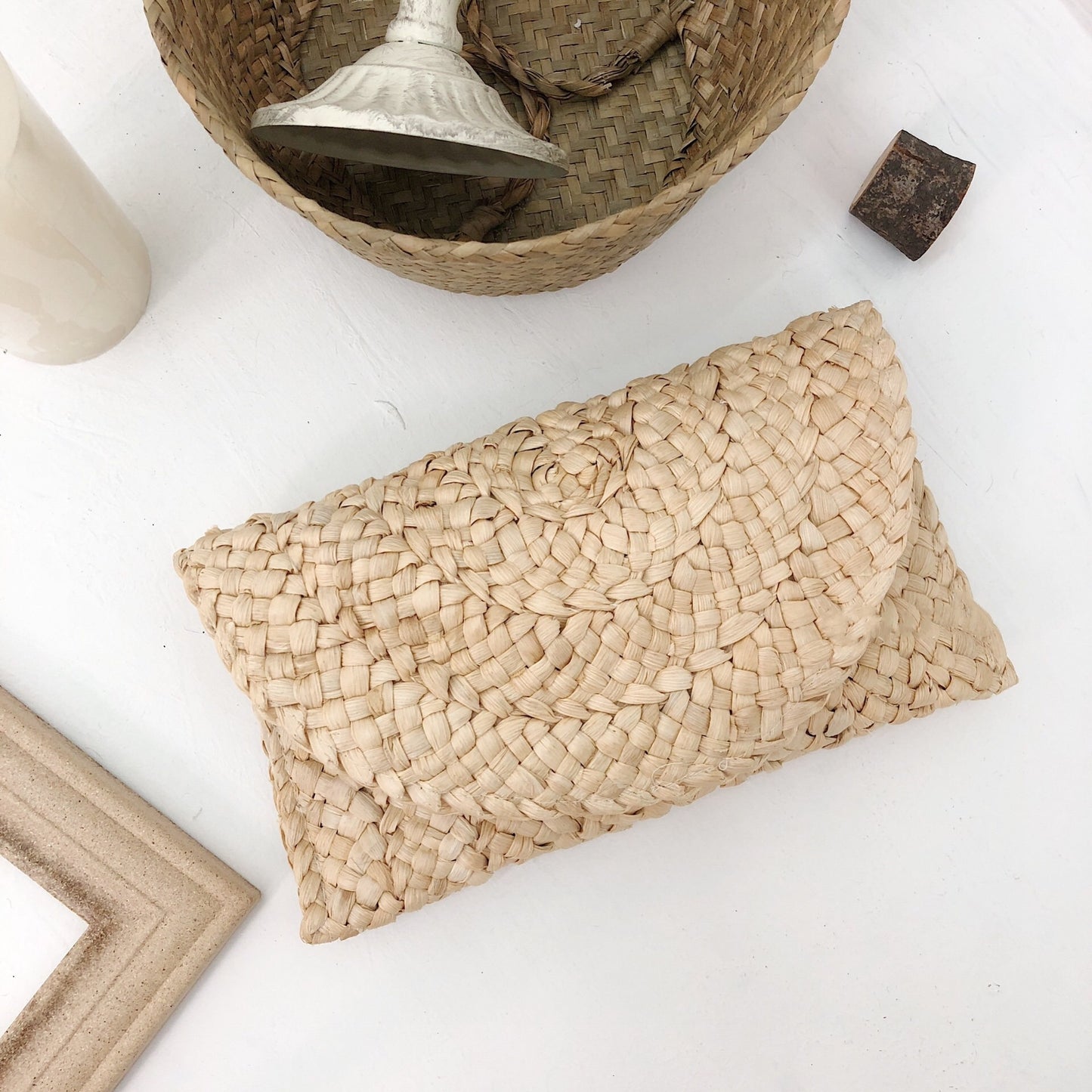 Woven Straw Clutch, Hand-Held Woven Satchel, Natural Elegance Handbag