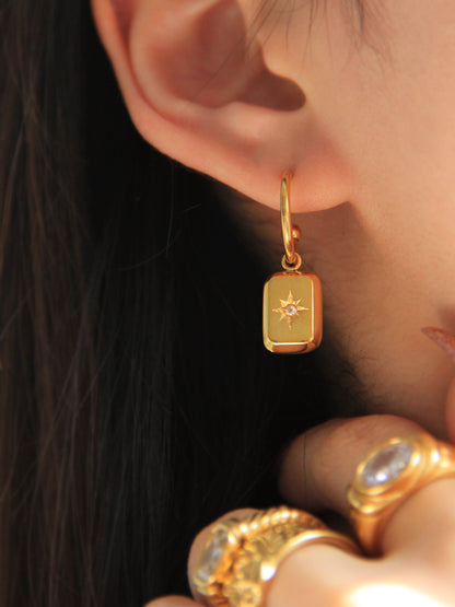 Titanium Steel 18K Gold-Plated Earrings, Sparkling Arctic Star Block Pendant, Hypoallergenic