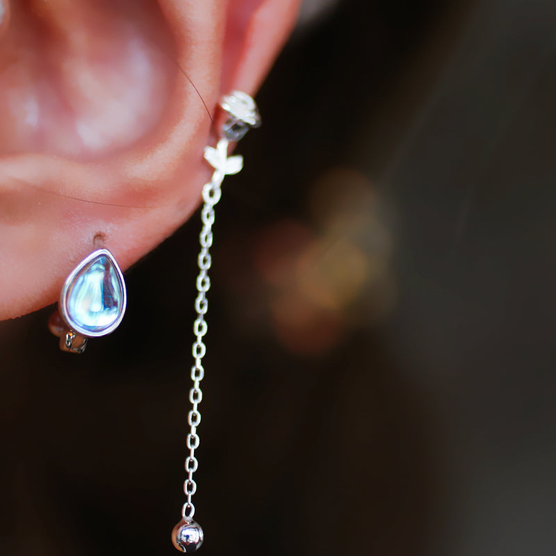 Mermaid Teardrop Ear Cuff, Moonlight Drip Design, 925 Sterling Silver with 1mm Post