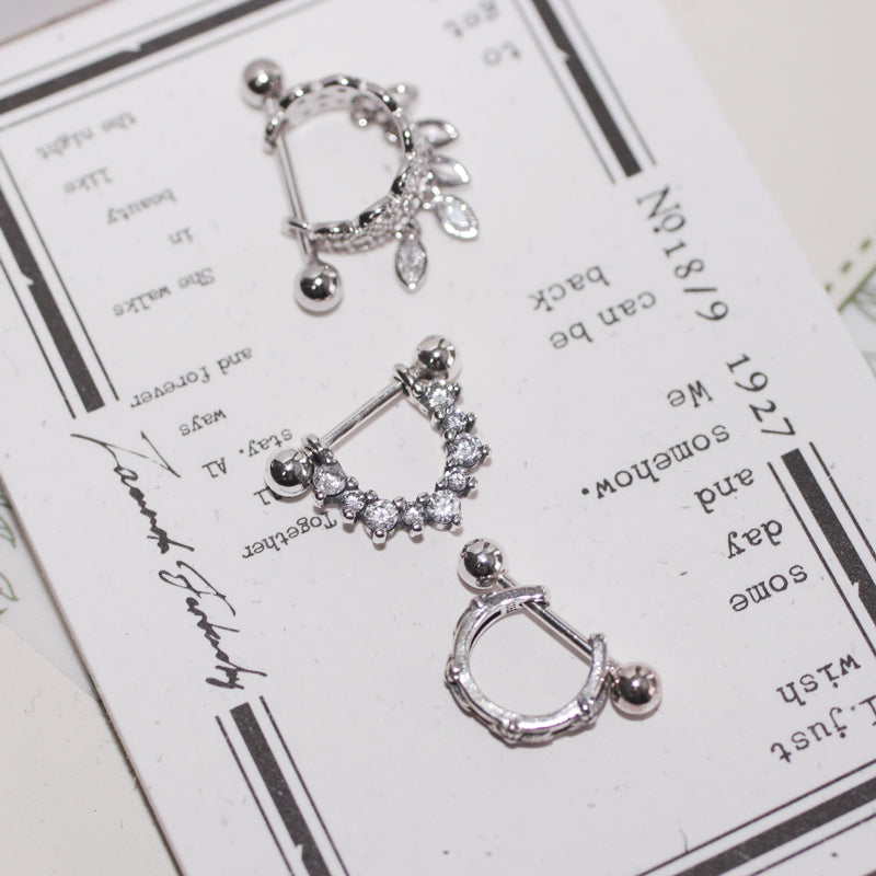 Dark Gothic Ear Cuff, Gold-Plated Silver, Crystal-Studded 925 Silver U-Shape Punk Earrings