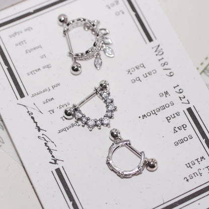Dark Gothic Ear Cuff, Gold-Plated Silver, Crystal-Studded 925 Silver U-Shape Punk Earrings