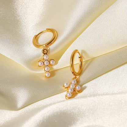 18K Gold-Plated Titanium Steel Earrings with AAA Zirconia and Pearls